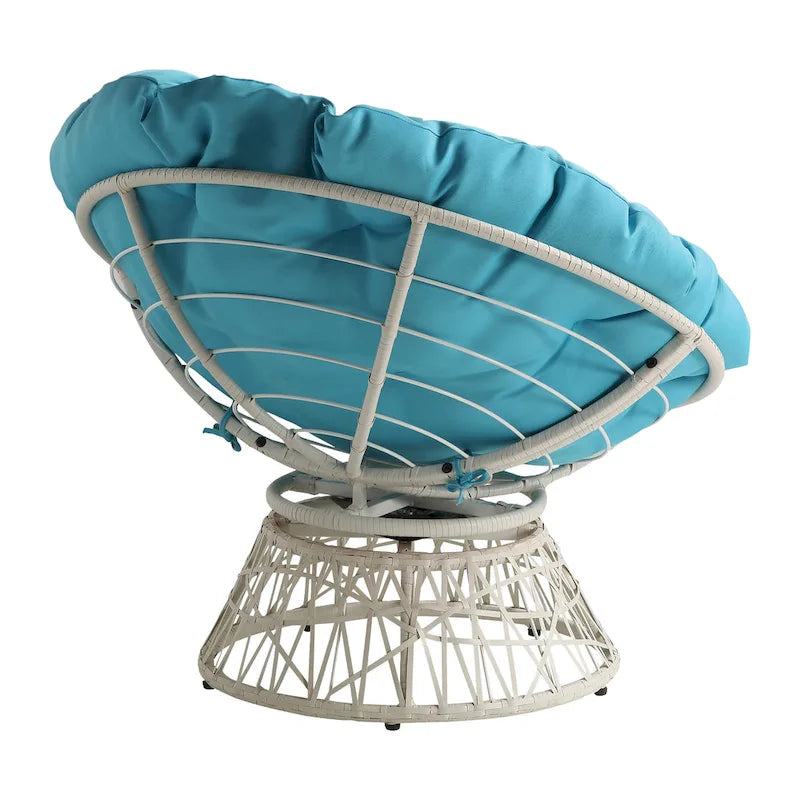 Sillón Papasan con cojín redondo y tejido de mimbre color crema