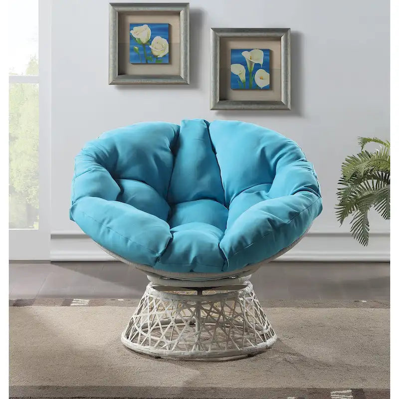 Sillón Papasan con cojín redondo y tejido de mimbre color crema