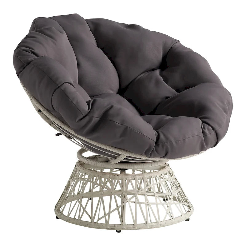 Sillón Papasan con cojín redondo y tejido de mimbre color crema