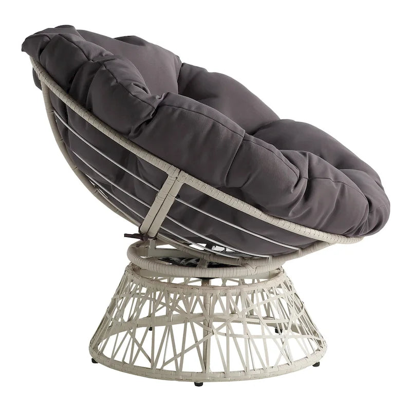 Sillón Papasan con cojín redondo y tejido de mimbre color crema