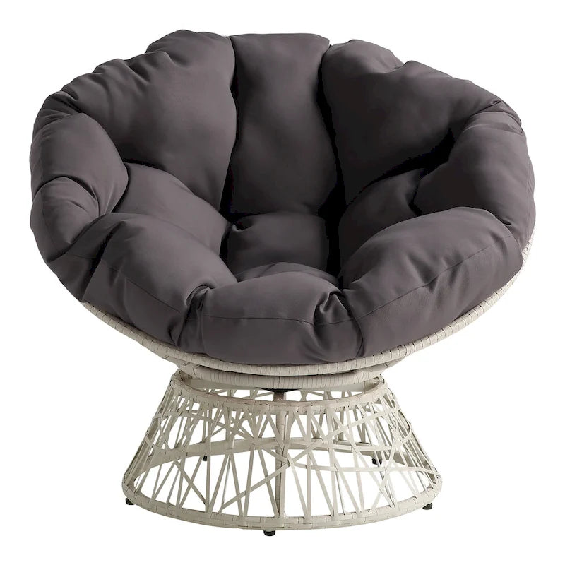 Sillón Papasan con cojín redondo y tejido de mimbre color crema