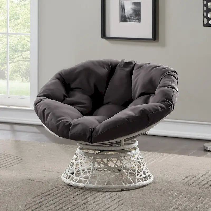 Sillón Papasan con cojín redondo y tejido de mimbre color crema