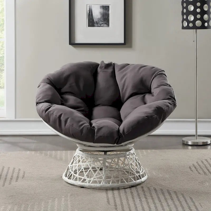Sillón Papasan con cojín redondo y tejido de mimbre color crema