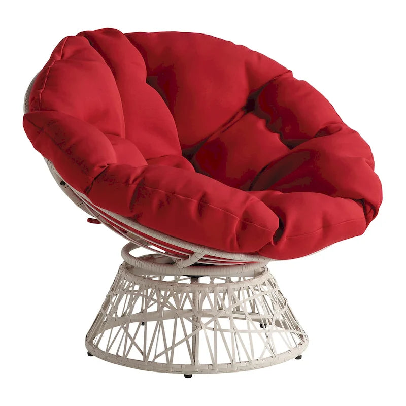 Sillón Papasan con cojín redondo y tejido de mimbre color crema