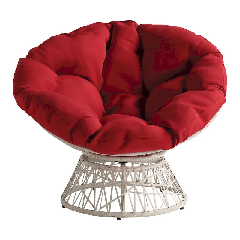Sillón Papasan con cojín redondo y tejido de mimbre color crema