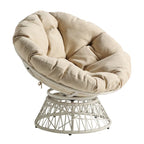 Sillón Papasan con cojín redondo y tejido de mimbre color crema