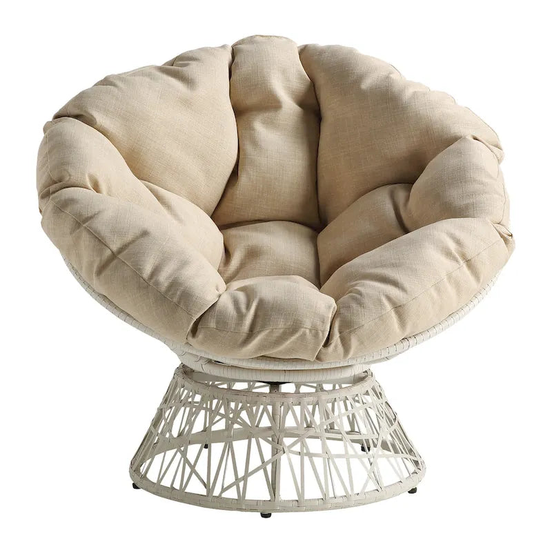 Sillón Papasan con cojín redondo y tejido de mimbre color crema