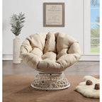 Sillón Papasan con cojín redondo y tejido de mimbre color crema