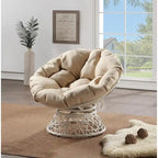 Sillón Papasan con cojín redondo y tejido de mimbre color crema