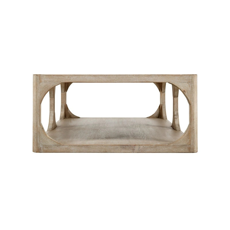 Mesa de centro Peking Ming de madera recuperada, pequeña, 55 pulgadas de largo, lavado blanco envejecido