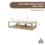 Mesa de centro Peking Ming de madera recuperada, pequeña, 55 pulgadas de largo, lavado blanco envejecido