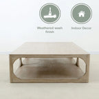 Mesa de centro Peking Ming de madera recuperada, pequeña, 55 pulgadas de largo, lavado blanco envejecido