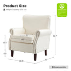 Sillón de cuero de transición con ribete de tachuelas y brazos enrollados