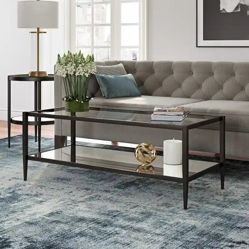 Hera 45 Wide Rectangular Coffee Table with Mirror Shelf