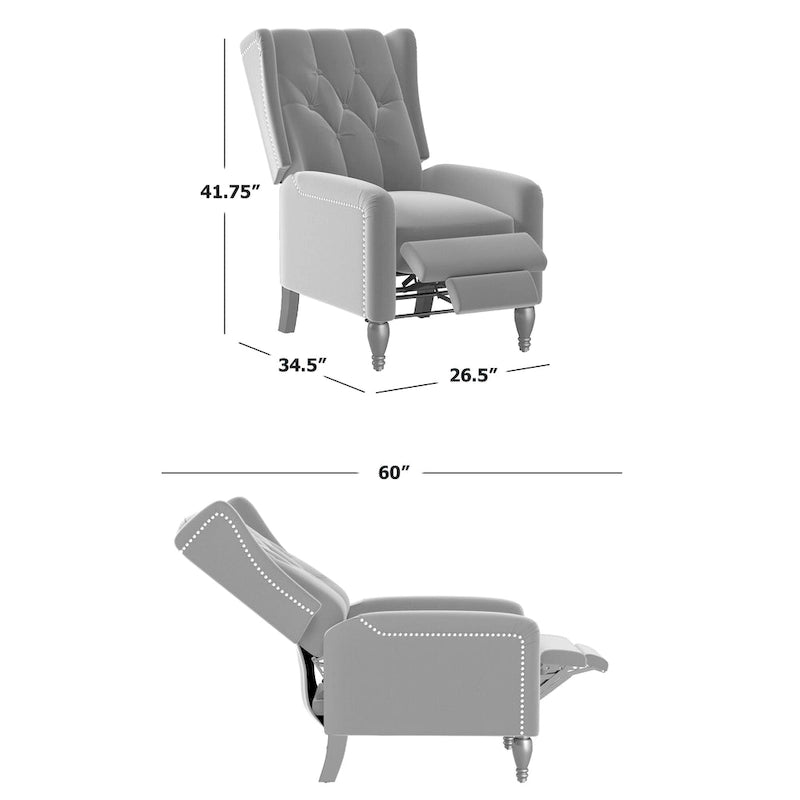 Sillón reclinable de empuje con respaldo de terciopelo