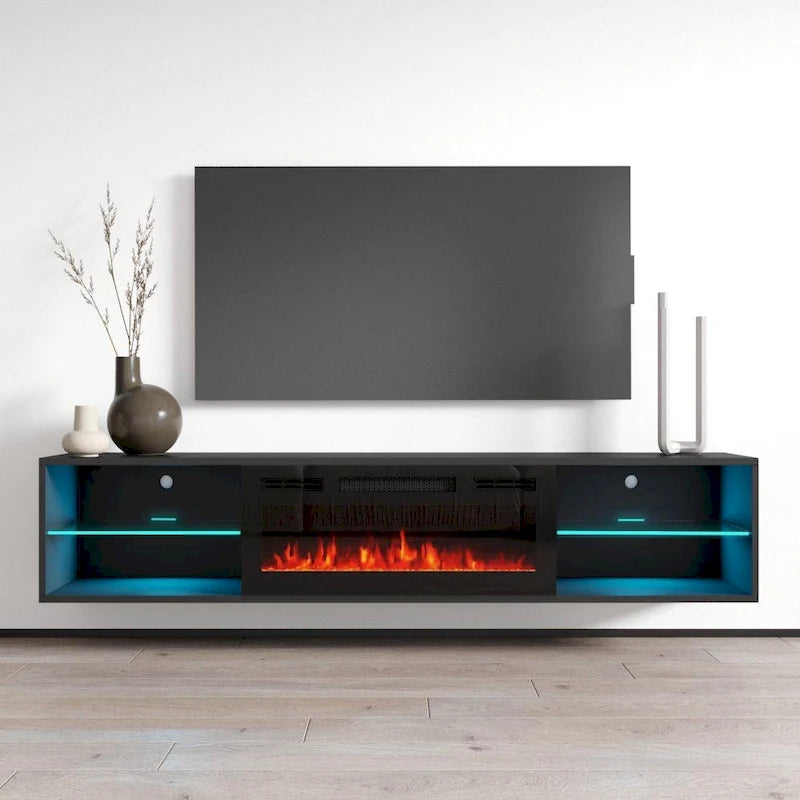 Soporte de TV de 72 pulgadas con chimenea eléctrica de pared