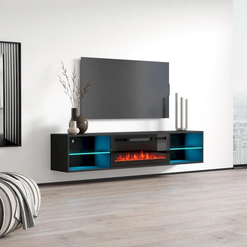 Soporte de TV de 72 pulgadas con chimenea eléctrica de pared