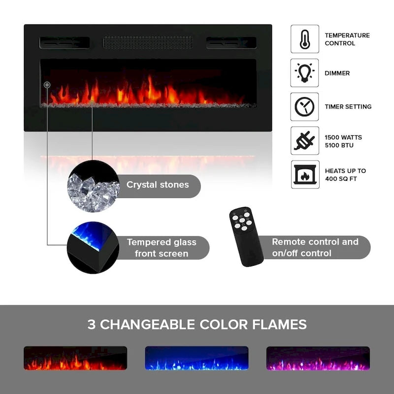 Soporte de TV de 72 pulgadas con chimenea eléctrica de pared