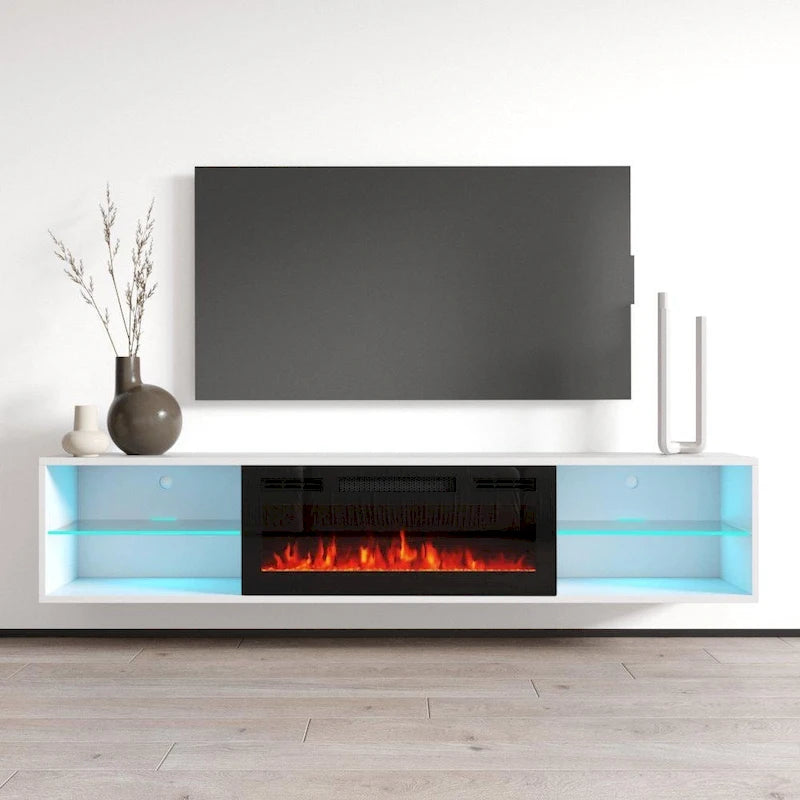 Soporte de TV de 72 pulgadas con chimenea eléctrica de pared