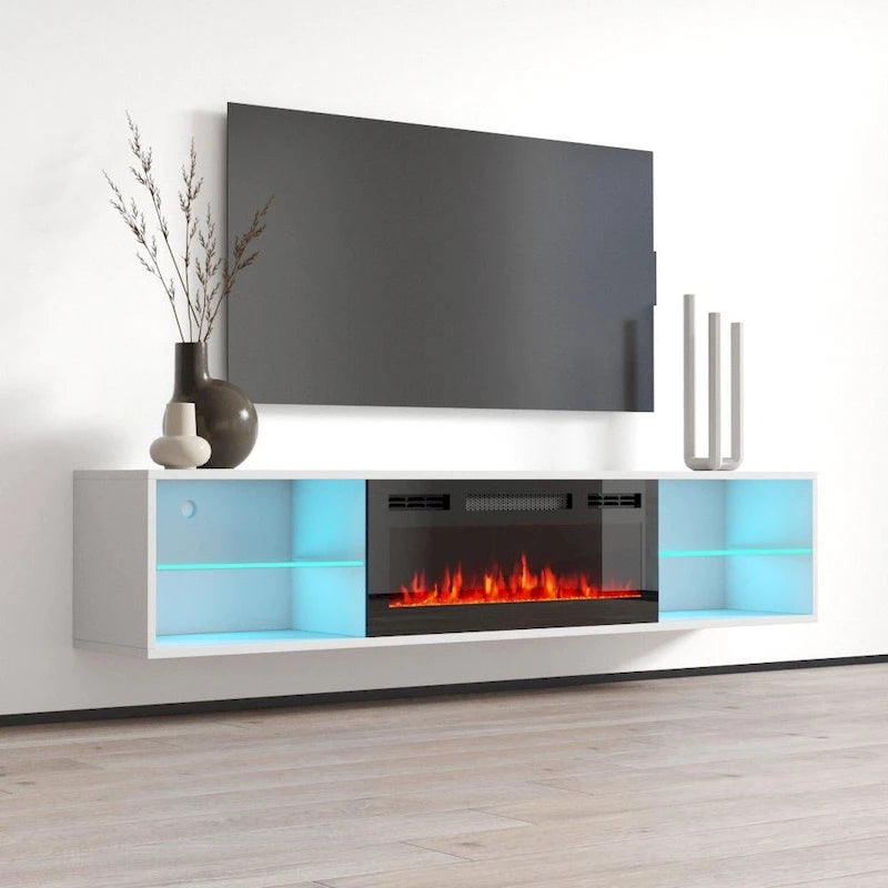 Soporte de TV de 72 pulgadas con chimenea eléctrica de pared