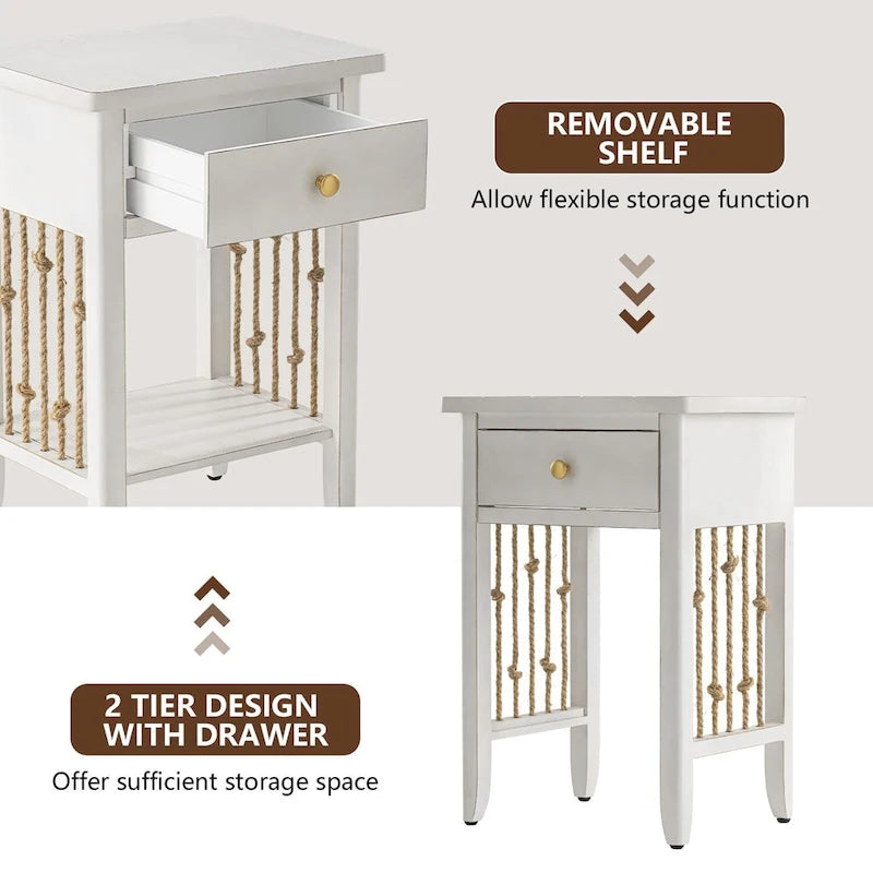 Mesita auxiliar blanca envejecida con cajón - 14D x 18W x 26.4H