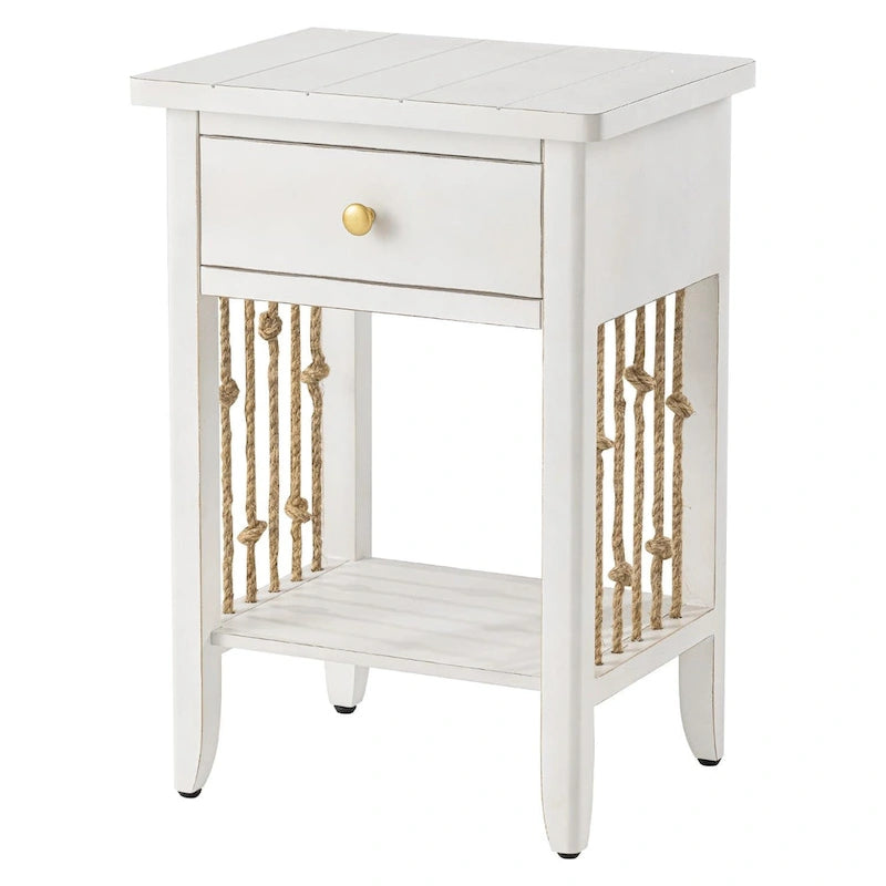 Mesita auxiliar blanca envejecida con cajón - 14D x 18W x 26.4H