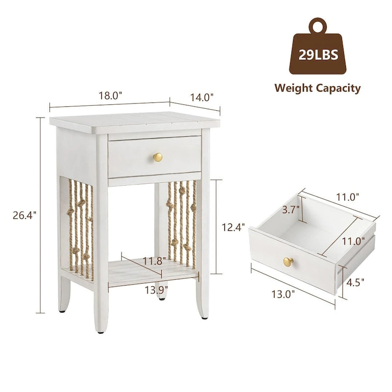 Mesita auxiliar blanca envejecida con cajón - 14D x 18W x 26.4H