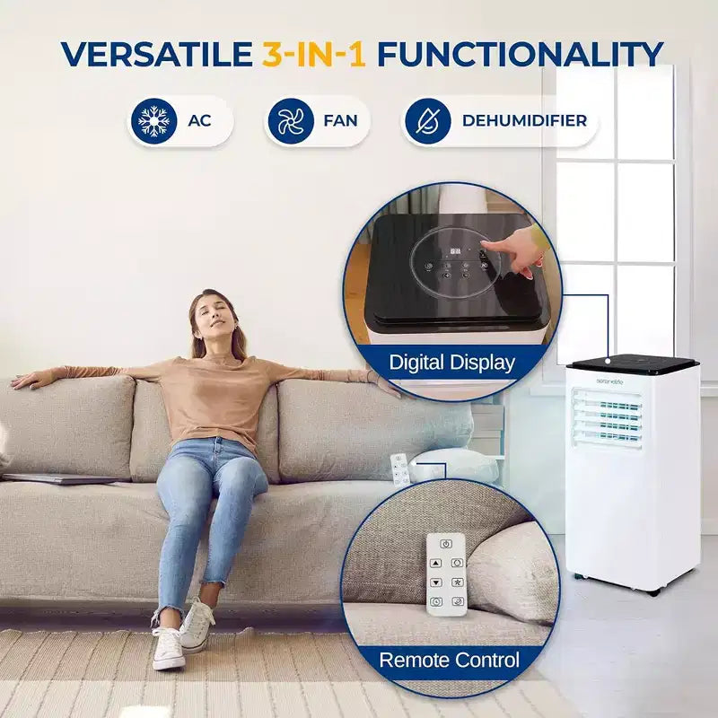 SereneLife SLACP803 Portable Air Conditioner with Dehumidifier & Fan  8000 BTU (White & Black)