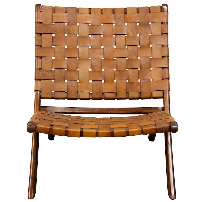 Sillón de cuero marrón con tejido de cesta