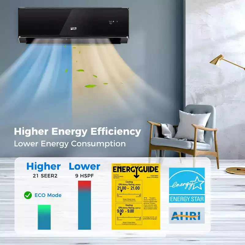 Costway 18000BTU Wifi Enabled Mini Split Air Conditioner & Heater with Heat Pump White/Black