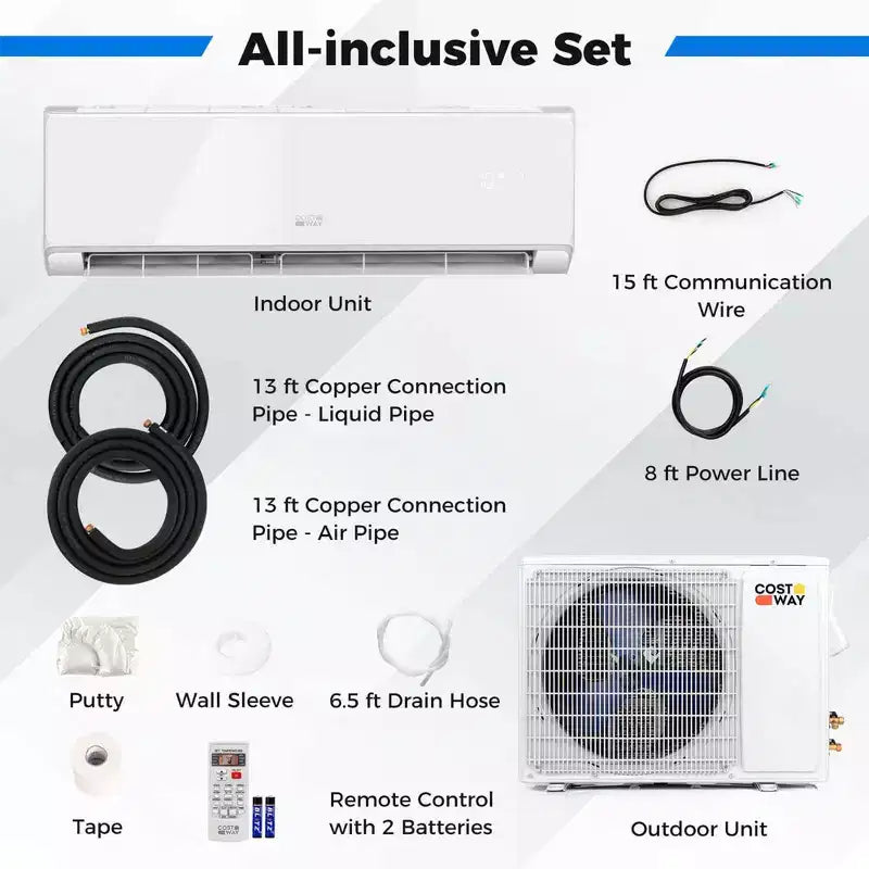 Costway 18000BTU Wifi Enabled Mini Split Air Conditioner & Heater with Heat Pump White/Black