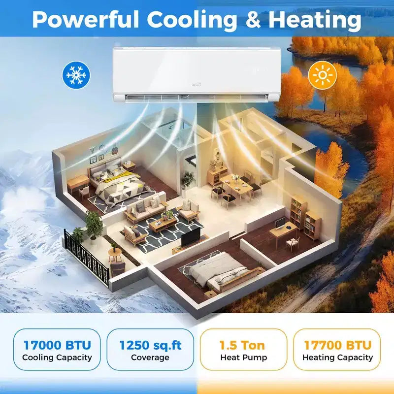 Costway 18000BTU Wifi Enabled Mini Split Air Conditioner & Heater with Heat Pump White/Black