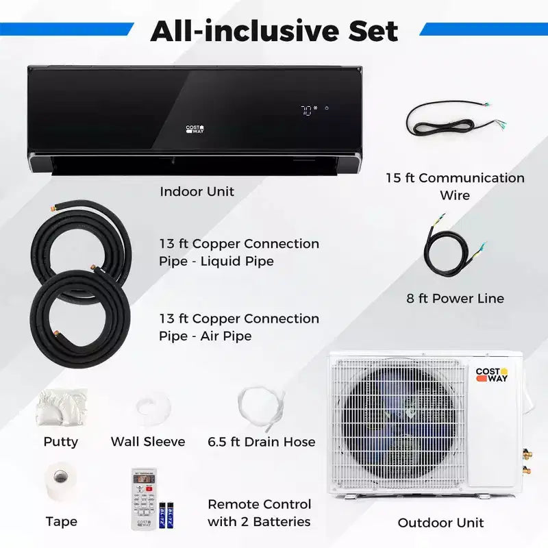 Costway 18000BTU Wifi Enabled Mini Split Air Conditioner & Heater with Heat Pump White/Black