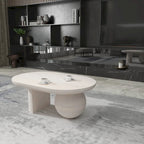 Mesa de centro de 38 pulgadas, tapa oblonga de madera de mango con patas esféricas modernas