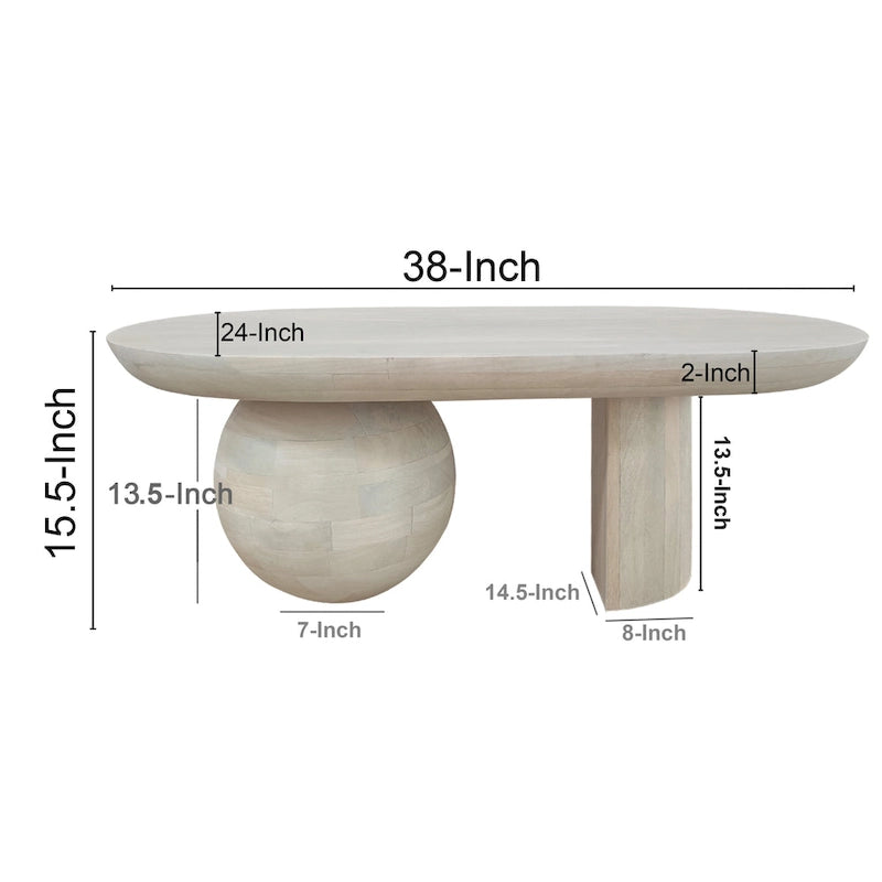 Mesa de centro de 38 pulgadas, tapa oblonga de madera de mango con patas esféricas modernas
