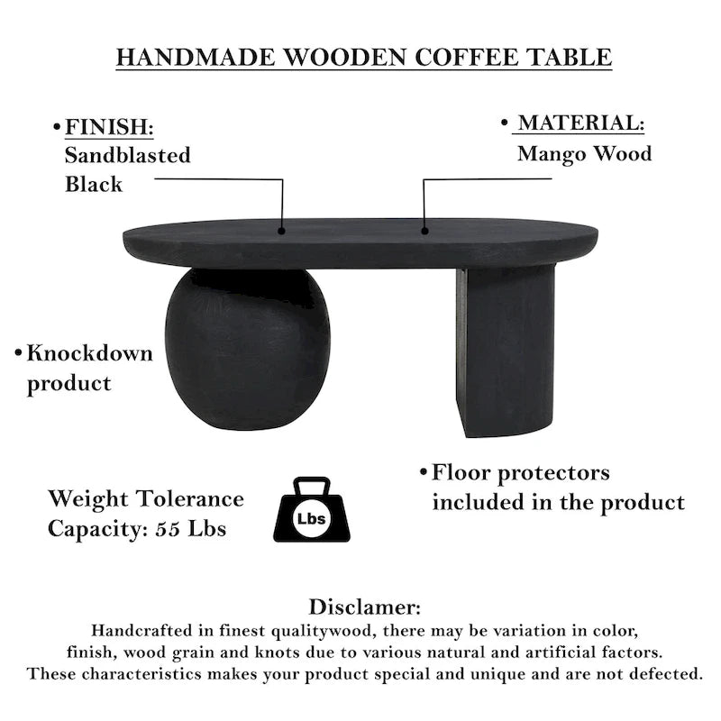 Mesa de centro de 38 pulgadas, tapa oblonga de madera de mango con patas esféricas modernas