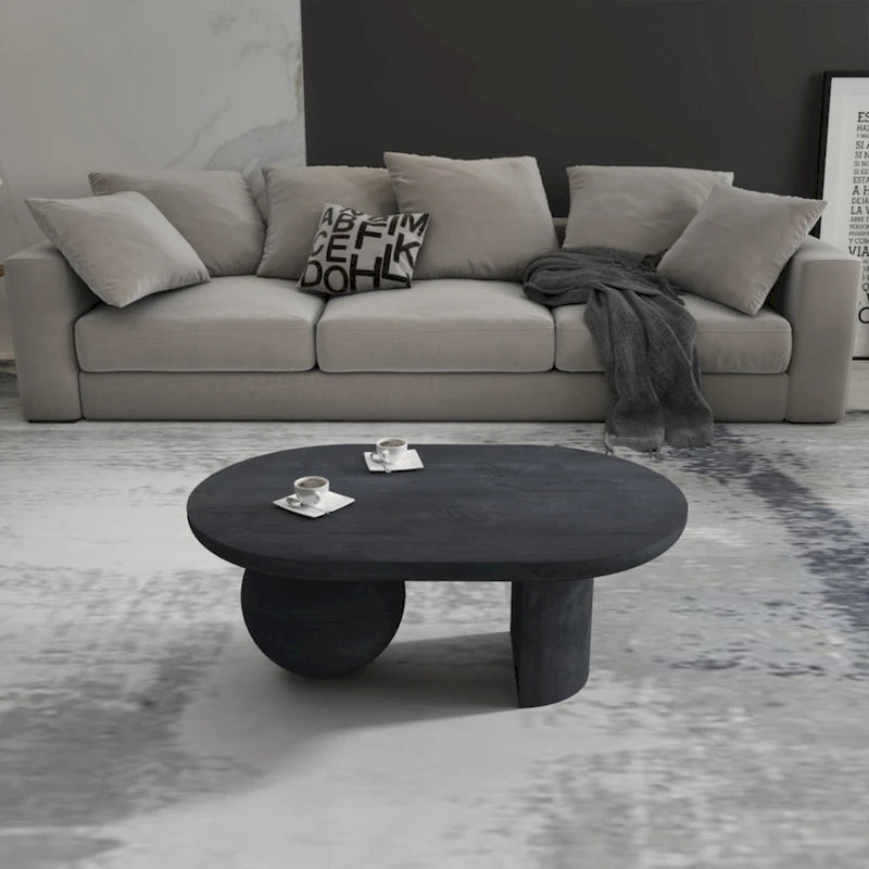 Mesa de centro de 38 pulgadas, tapa oblonga de madera de mango con patas esféricas modernas