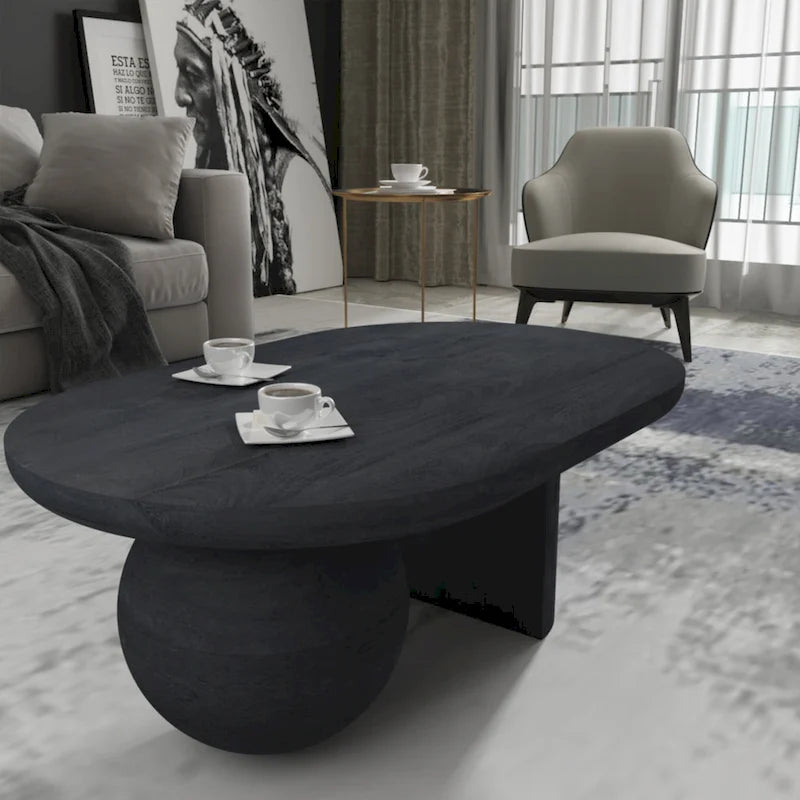 Mesa de centro de 38 pulgadas, tapa oblonga de madera de mango con patas esféricas modernas