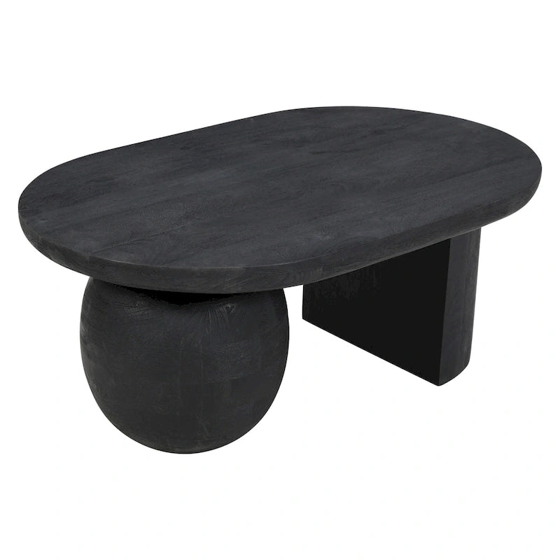 Mesa de centro de 38 pulgadas, tapa oblonga de madera de mango con patas esféricas modernas