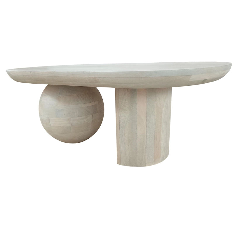 Mesa de centro de 38 pulgadas, tapa oblonga de madera de mango con patas esféricas modernas