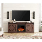 Mueble de TV para Chimenea, Estante, Centro de Entretenimiento estilo Rústico con Puertas Correderas de Granero