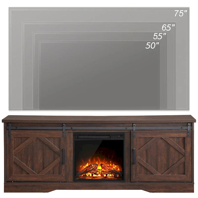 Mueble de TV para Chimenea, Estante, Centro de Entretenimiento estilo Rústico con Puertas Correderas de Granero