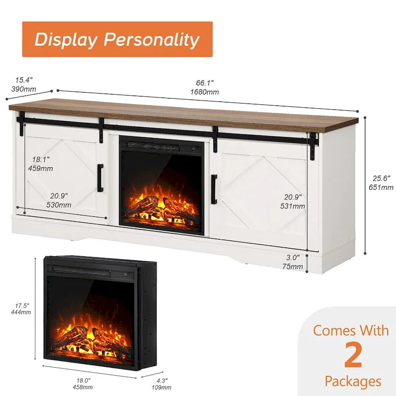 Mueble de TV para Chimenea, Estante, Centro de Entretenimiento estilo Rústico con Puertas Correderas de Granero