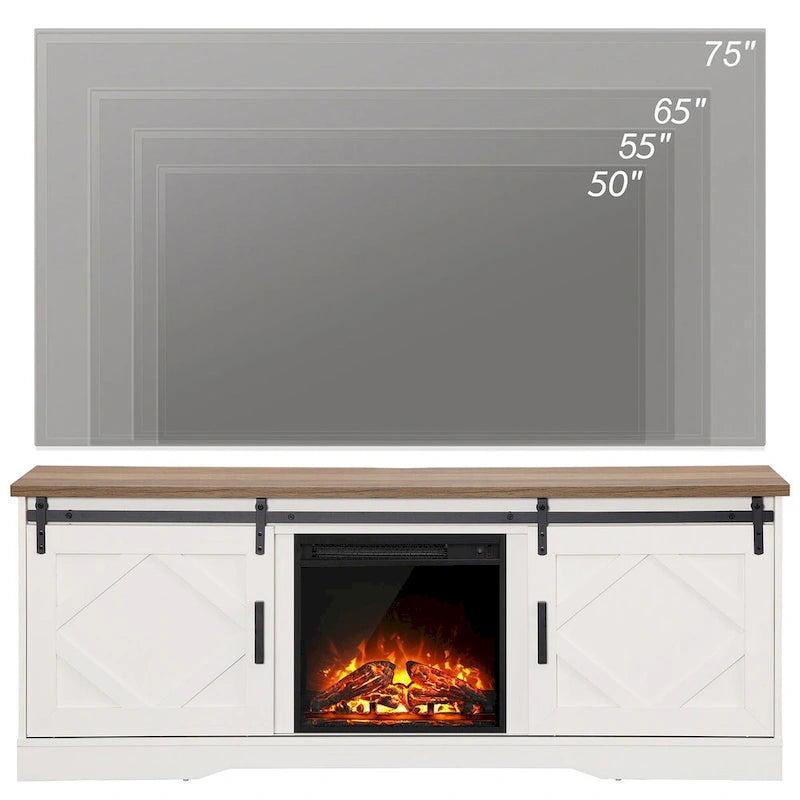 Mueble de TV para Chimenea, Estante, Centro de Entretenimiento estilo Rústico con Puertas Correderas de Granero