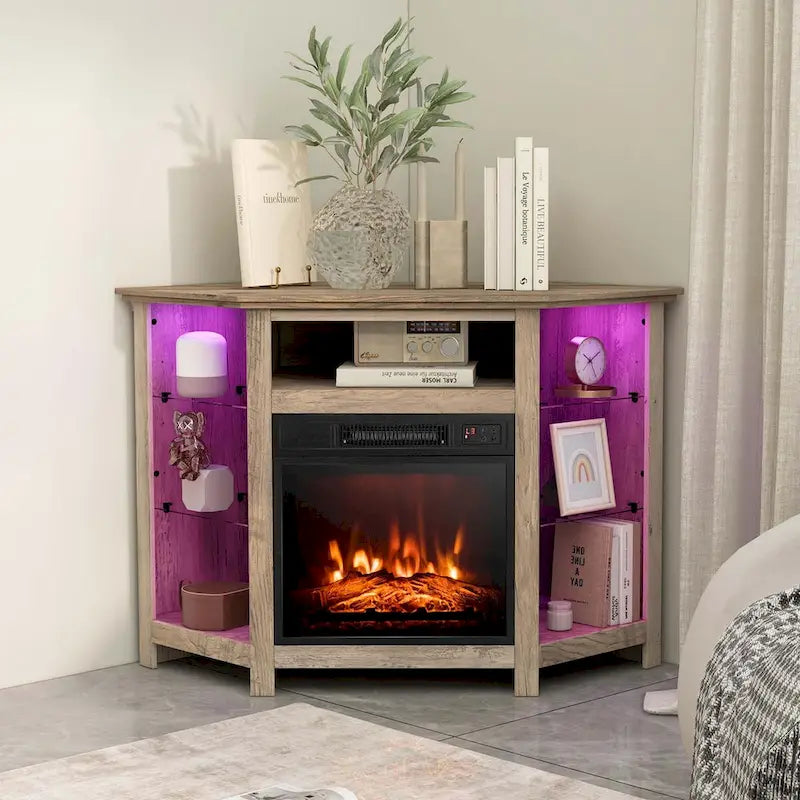 Mueble para TV con chimenea eléctrica y luces LED