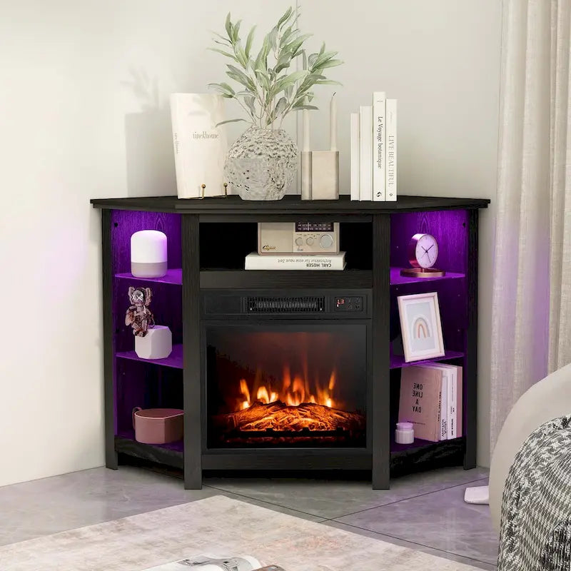 Mueble para TV con chimenea eléctrica y luces LED