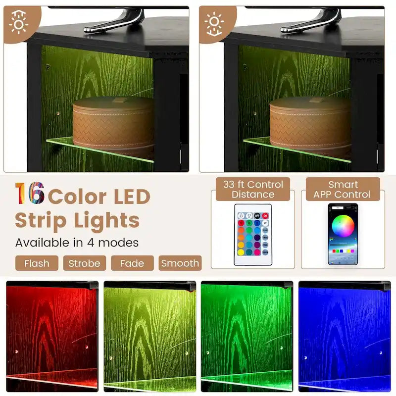 Mueble para TV con chimenea eléctrica y luces LED