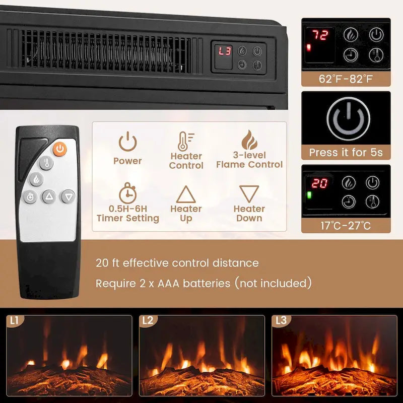 Mueble para TV con chimenea eléctrica y luces LED