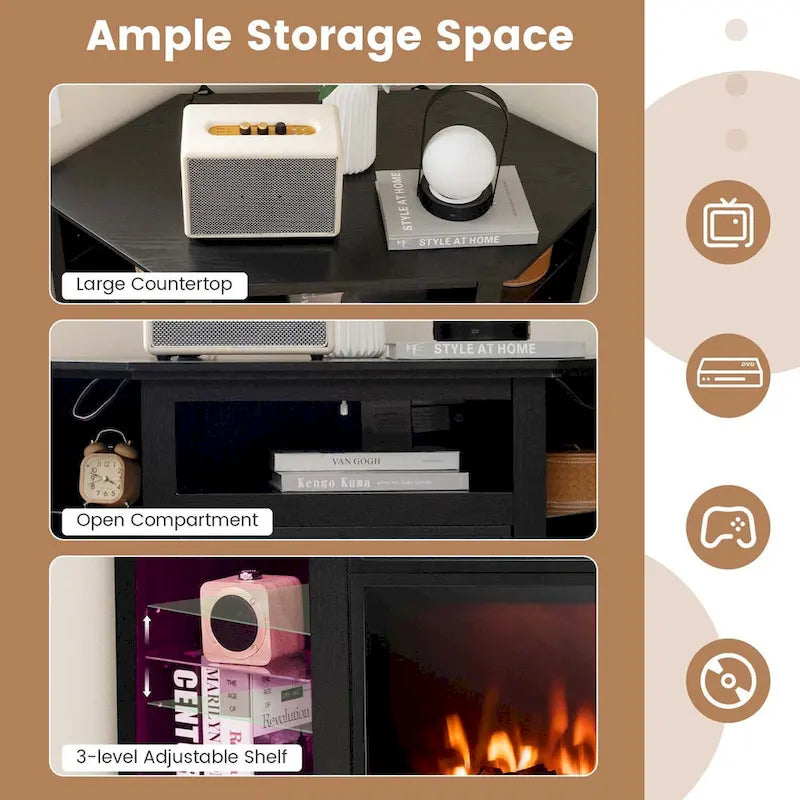 Mueble para TV con chimenea eléctrica y luces LED