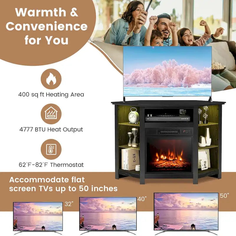 Mueble para TV con chimenea eléctrica y luces LED